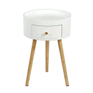 Imagem de GRFIT Mesa de cabeceira redonda mesa de cabeceira pequena de madeira mesa de canto com destaque mesa de centro com 1 gaveta mesa lateral para sala de estar, quarto, escritório, mesa de cabeceira