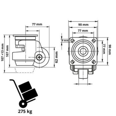 Imagem de Rodízios de elevação com pé nivelador com placa 275 kg - Schioppa