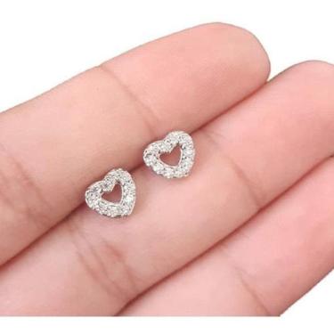 Imagem de Brinco Infantil Coração Zirconia 2 Furo - Prateado