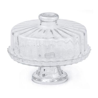 Imagem de Prato para bolo, boleira, de vidro com tampa e base