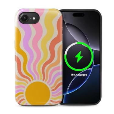 Imagem de Toulas Capa para iPhone 16E, [compatível com MagSafe], capa rígida de camada dupla híbrida resistente a arranhões, linhas onduladas do sol retrô abstratas