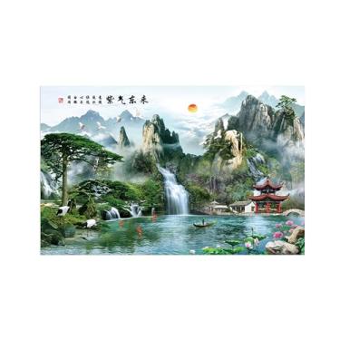 Imagem de BMZFYBS Impressão em tela moderna - imagem de arte de parede de paisagem - pôster de lótus da montanha do lago para sala de estar banheiro decoração de casa 40 x 65 cm 16 x 26 polegadas sem moldura