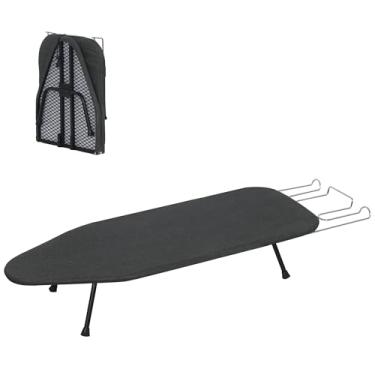 Imagem de LOFTEY Tábua de passar a ferro de mesa de metal, tábuas de passar a ferro portáteis com suporte de ferro, pequena tábua de ferro dobrável com capa e almofada 100% algodão, design compacto para viagens