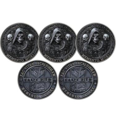 Imagem de RYUKENLM 5 peças Memento Mori Challenge Coin Carpe Diem Motivacional Estoicismo Presentes para Prática Estóica Diária