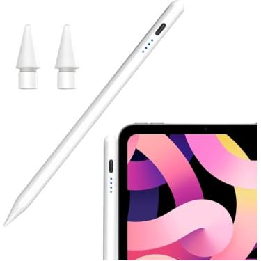 Imagem de Caneta Stylus Touch Screen Recarregavel USB Branca – Ponta Fina 1.5mm com Indicador LED, Caneta Capacitiva Universal Compatível com iPad, Tablet, Celular, Notebooks - Android ou IOS | Premium