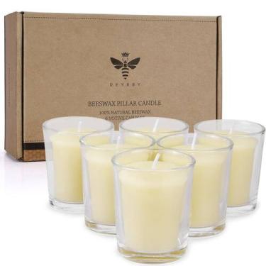 Imagem de Velas votivas DEYBBY White Beeswax 12 Hours Burn, pacote com 6