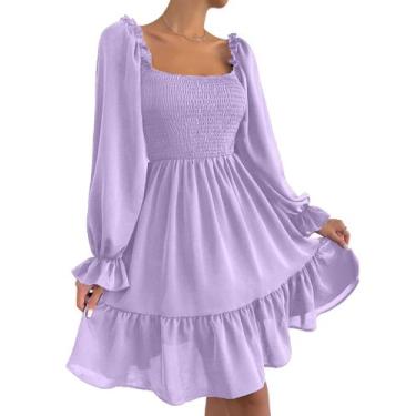 Imagem de Vestido Ekaliy vintage com gola quadrada, aline, roxo, XL