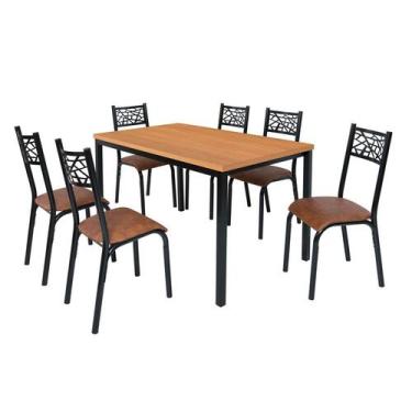 Imagem de Conjunto mesa jogo sala jantar ciplafe jade flex 6 cadeiras tubo preto