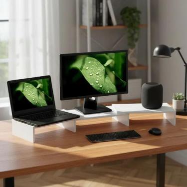Imagem de Suporte de Mesa Base Elevada Ajustável 3 Monitores Gamer Notebook Bran