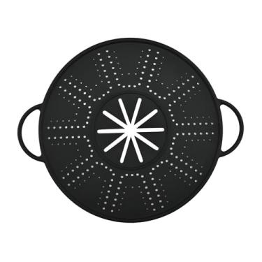 Imagem de predolo Tampa de silicone antiderramamento, tela de silicone antirrespingos, multiuso, redonda, proteção contra respingos de óleo, capa antitransbordamento, Preto