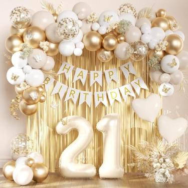 Imagem de Decorações de aniversário Slyfo 21: balões brancos/dourados, banners -