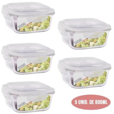 Imagem de Pote Vidro Hermético Marmita Fit Jogo com 5 Unidades 800ml - Quality H