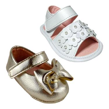 Imagem de Kit 2 Pares Sandália Sapatilha Bebê Infantil Menina Festa Batizado - B