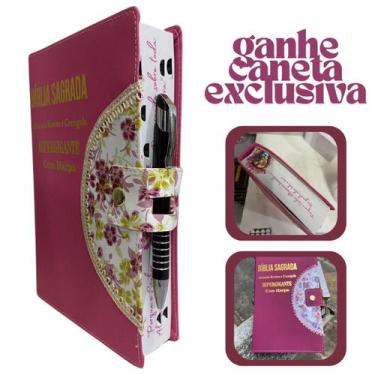 Imagem de Bíblia Hípergigante Feminina Harpa Miolo Leão Caneta 22x14cm - Bíbliar