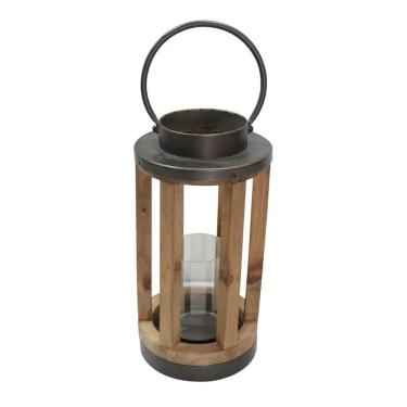 Imagem de Lanterna Decorativa em Metal e Madeira Marrom 34cm GT0019 BTC