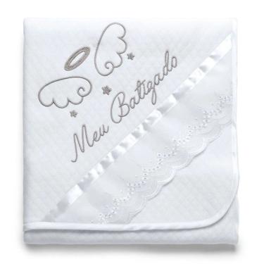 Imagem de Manta para Bebê Malha Matelasse Meu Batizado Branco - Hug