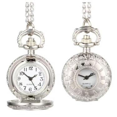 Imagem de Relógio De Bolso Luxo Quartz Vintage Corrente Estojo - Yisuya, Prata