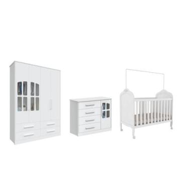 Imagem de Quarto Completo Bebê Moveis Peroba Provençal Charlo Elo MDF, Branco