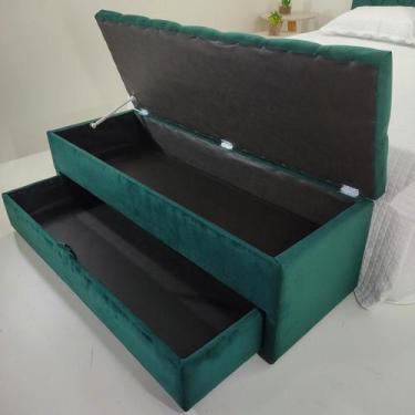 Imagem de Puff Baú (Sapateira) 120x40x45cm Cor Verde Veludo Liso Elegância Para 