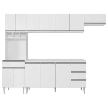 Imagem de Cozinha Modulada Completa Andréia 04 Peças com Balcão Gabinete 160cm Branco - Desk Design