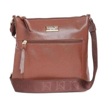 Imagem de Bolsa feminina em couro legítimo com alça tranversal e fechamento por 