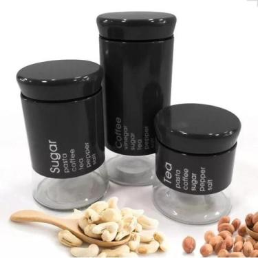Imagem de Kit Porta Mantimentos e Condimentos 3 Peças Inox e Vidro Para Cozinha 