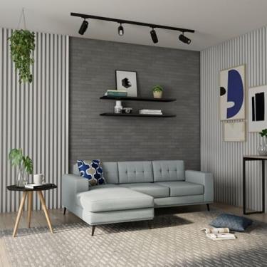 Imagem de Sofá 3 Lugares Esquerdo Live com Chaise Esquerdo Pé Palito Linho Cotton Cinza