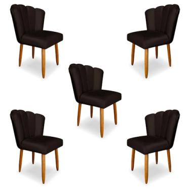Imagem de Kit 5 Cadeiras de Jantar Pétala Estofada Pés Palito Veludo Marrom - Montanaris Decor