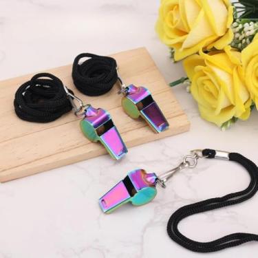 Imagem de Apito colorido de aço inoxidável, 1 peça, apito de árbitro de futebol americano colorido para atividades ao ar livre