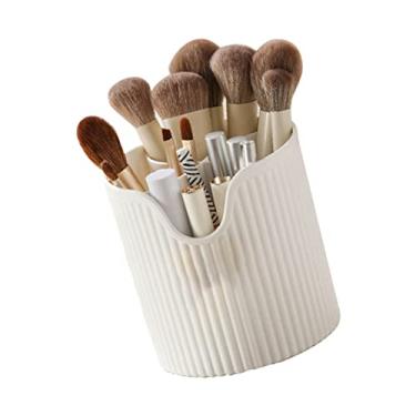 Imagem de Generic Suporte de Caneta para Lápis de Mesa, Organizador de Pincel de Maquiagem 4 Compartimentos, Material Escolar Multifuncional Fofo para Casa (Branco leitoso)