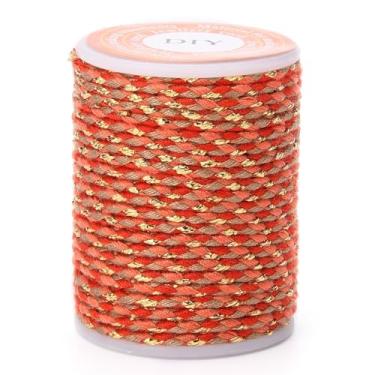 Imagem de Cordão de polialgodão de 4 camadas de 1,5 mm, feito à mão, macramê, corda de algodão para pendurar na parede, cabide de plantas, faça você mesmo, artesanato, tricô, 4 m (laranja)