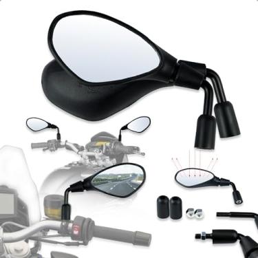 Imagem de Par De Retrovisores Universais Moto 10mm Haste Curta E Lente Convexa Espelhos Pretos Esportivos Compatíveis Com CG 160 XRE 300 CB 250 Twister E Falcon