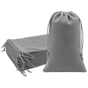 Imagem de Mandala Crafts Sacos de veludo cinza com cordão de 22 x 30 cm – 15 bolsas grandes de veludo com cordão a granel para lembrancinhas de festa e casamento, embrulho de presente, embalagem e sacolas de