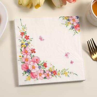 Imagem de Besalily Guardanapos de papel florais bonitos 16,5 x 16,5 cm, 2 camadas, jantar, almoço, guardanapo, descartável, decorativo, mesa de festa, guardanapo de tecido para decoupage (CK13/20 unidades)