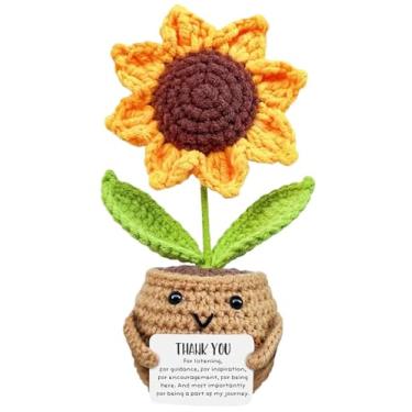 Imagem de Gorbgle Positive Sunflower Doll Crochet Plant with Card, Handmade Emotional Support Plush, Thank You Gifts for Teacher, Coworker, Mom, Sister, Best Friend - Christmas, Mother’s Day, Birthday Gift