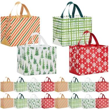 Imagem de Sanwuta 36 peças, sacos de presentes de Natal, grandes volumes, sacolas com alças, listras vermelhas e verdes, floco de neve, pinheiro, reutilizáveis, não tecidos, bolso para presentes de Natal