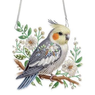 Imagem de AiYuanzsh Kit de pendurar papagaio com flores, enfeite de pintura de diamante em formato especial para adultos, decoração de janela e parede DIY colorido, kit de arte de diamante de cristal