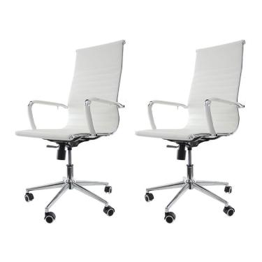 Imagem de Kit 2 Cadeiras De Escritório Presidente Executiva Alta Confortável Esteirinha Para 120 Kg Branco