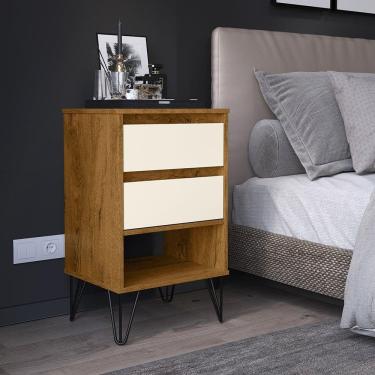 Imagem de Mesa de Cabeceira Quarto Retro Iron 2 Gavetas Pés de Ferro