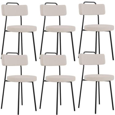 Imagem de Kit 06 Cadeiras Decorativas Estofada Para Sala De Jantar Barcelona L02 Linho Bege - Lyam Decor