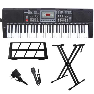 Imagem de Kit Teclado Musical Portátil 61 Teclas Rhythmic 80 Bluetooth com Suporte em X