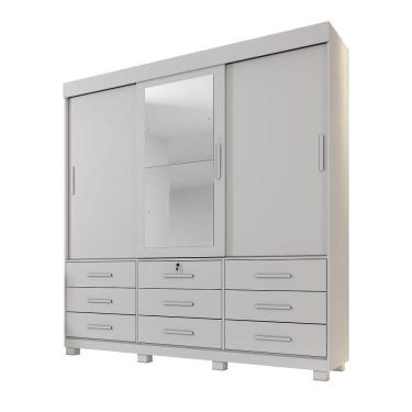 Imagem de Guarda-Roupas Londres 3 Portas 9 Gavetas Com Espelho Benetil Branco.