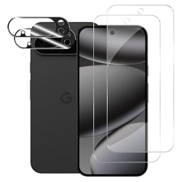 Imagem de BIGFACE Protetor de tela de vidro temperado para Pixel 10 Pro + protetor de lente da câmera [2 + 2 pacotes ][Desbloqueio de impressão digital] [Antiarranhões] [compatível com capas] Película protetora