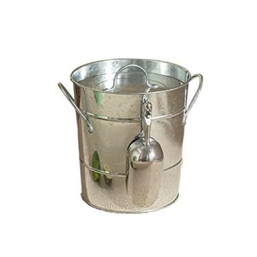 Imagem de Baldes de gelo Balde de gelo de parede dupla de 3,5 litros Baldes isolados com tampa e colher de metal espesso, banheira de bebida de festa para festas de cozinha em casa, bar de coquetéis (prata)