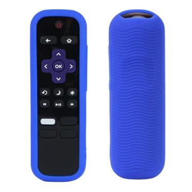 Imagem de Capa para controle remoto compatível com controle remoto Roku TV/Roku Express/Streaming Stick/Premiere, capa de silicone universal para controle remoto Roku Voice com cordão - azul