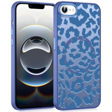 Imagem de Vulfwela Linda capa de telefone com estampa de chita para iPhone 16e de 6,1 polegadas compatível com MagSafe, estética azul marinho com estampa de leopardo, capa magnética macia TPU rígido PC traseiro