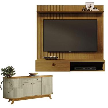 Imagem de Estante Home Theater Suspenso íris Cumaru Com Aparador Para Sala Buffet Mônaco Cumaru Opala - Madetec