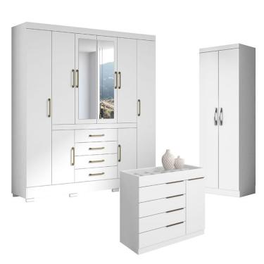 Imagem de Guarda Roupa Casal Nápole 2045149 E Armário Multiuso New 2000192 E Cômoda Sevilha Branco - Aramóveis