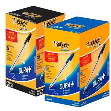 Imagem de Kit 100 Canetas Bic esferográfica cristal 1.0mm ponta média, 50 un azu