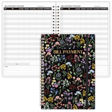 Imagem de Caderno rastreador de contas, lista de verificação de pagamento mensal de contas, 15 cm x 21,5 cm, organizador de notas com bolso traseiro para orçamento pessoal financeiro, 128 páginas